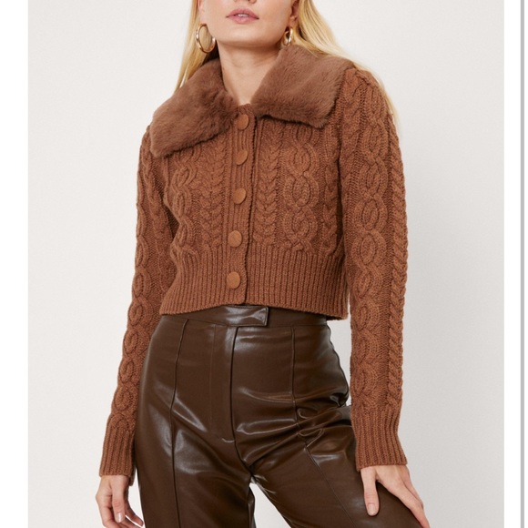 Nasty Gal Sweaters - Nastygal Faux Fur Cable Knit Button Cardigan